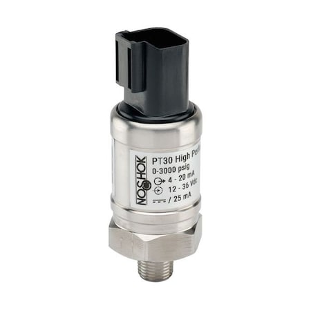 Noshok Pressure Transmitter, 0-500 psi gauge, +/-0.25% of span, 4 mA to 20 mA, 2-wire, 7/16-20 male SAE - 4 PT30-500psig-1-1-50-66